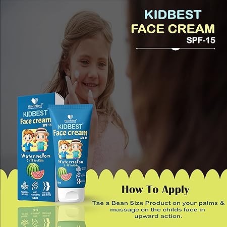 HealthBest Kidbest Face Cream for Kids | SPF 15 | Safe for Sensitive Skin & Unscetened | Tear, Paraben, SLS free | Watermelon Flavor | 50ml