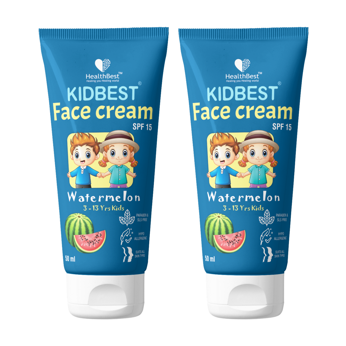 HealthBest Kidbest Face Cream for Kids | SPF 15 | Safe for Sensitive Skin & Unscetened | Tear, Paraben, SLS free | Watermelon Flavor | 50ml