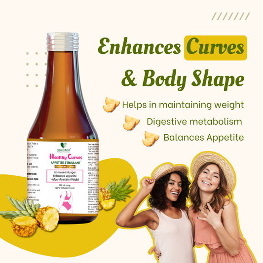 Healthbest Healthy Curves Weight Gain Syrup For Women 200ml - Enhance Curves & Body Shape - Boost Appetite, Digestive Metabolism & Energy - Pineapple Flavor