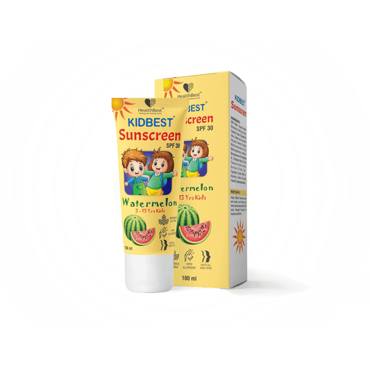 HealthBest Kidbest Sunscreen for Kids | SPF 30 UVA/UVB | Safe for Sensitive Skin & Unscetened | Tear, Paraben, SLS free | Watermelon Flavor