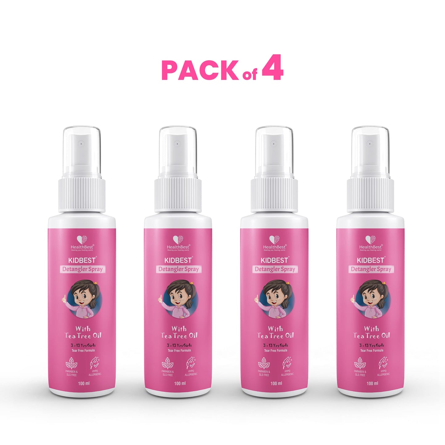 HealthBest Kidbest Detangler Spray For Kids Hair Pack of 4