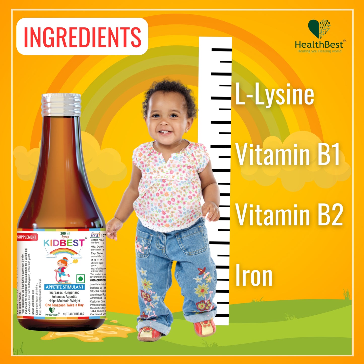 HealthBest Kidbest Appetite Stimulant Syrup for Kids | Enhances Appetite |Maintain healthy Weight | 200ml