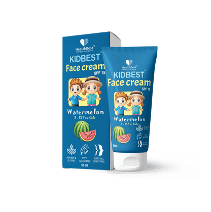 HealthBest Kidbest Face Cream for Kids | SPF 15 | Safe for Sensitive Skin & Unscetened | Tear, Paraben, SLS free | Watermelon Flavor | 50ml