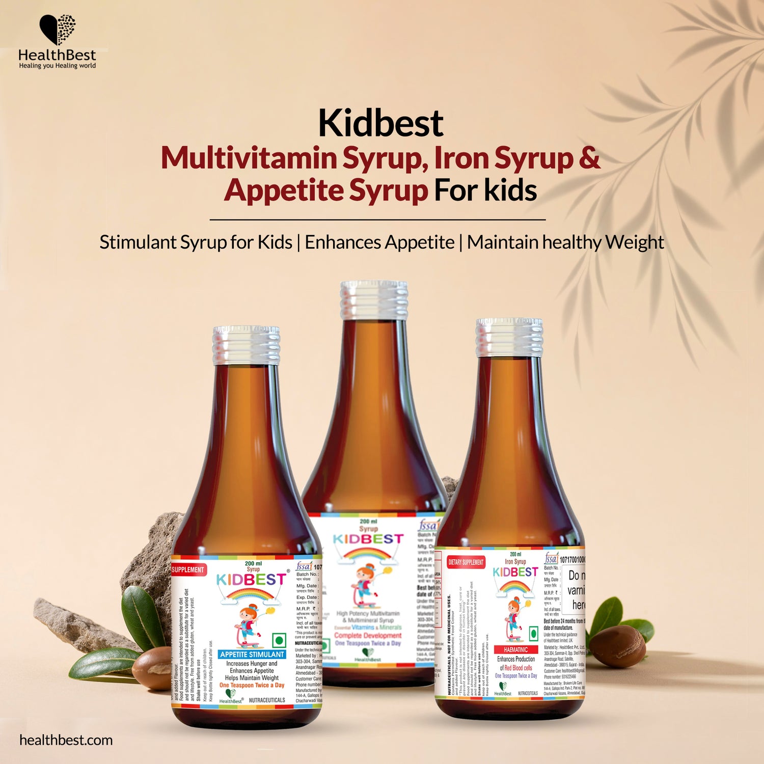 Kidbest Multivitamin Syrup and Iron Syrup and Appetite Syrup for Kids