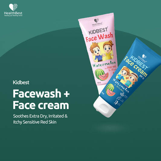 HealthBest Kidbest Facewash (100ml) & Kidbest Face Cream (50ml) for 3-13 Years Kids | Combo Set