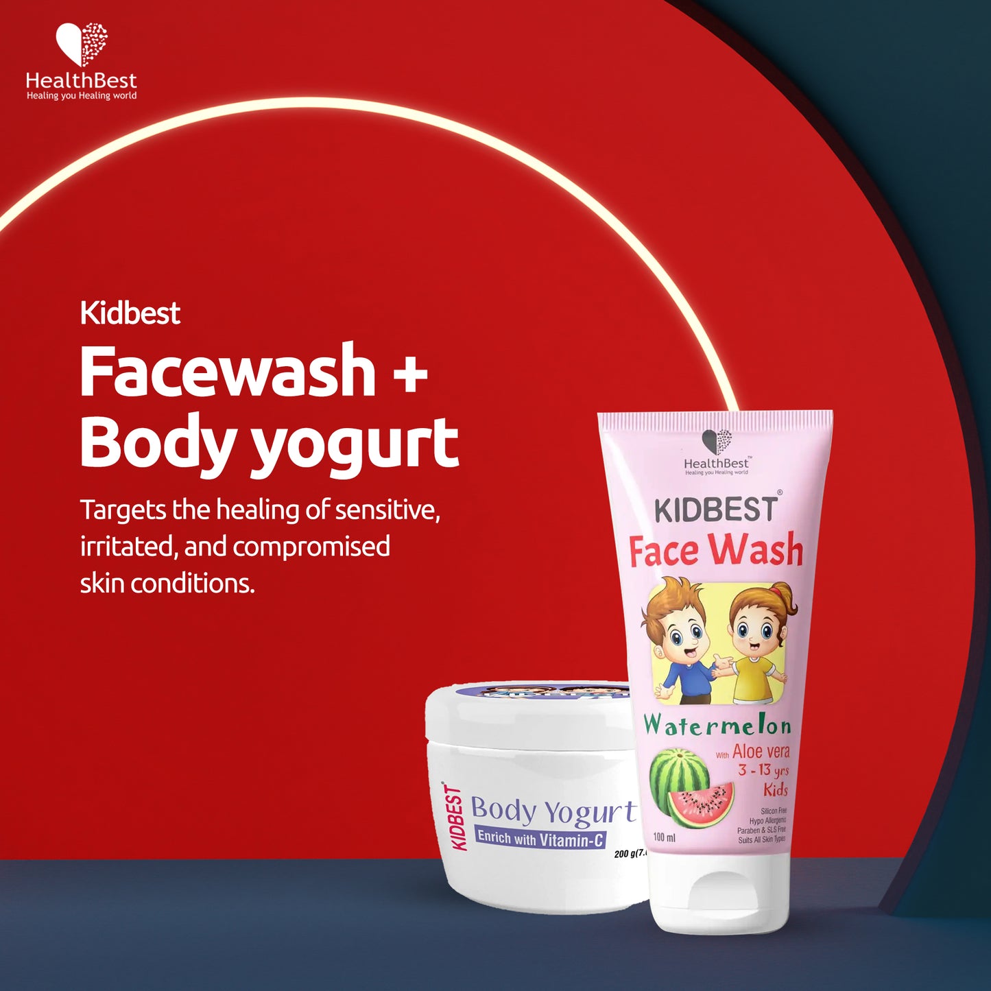 HealthBest Kidbest Facewash (100ml) & Kidbest Body Yogurt (200gm) for 3-13 Years Kids | Combo Set