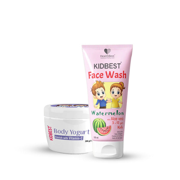 HealthBest Kidbest Facewash (100ml) & Kidbest Body Yogurt (200gm) for 3-13 Years Kids | Combo Set