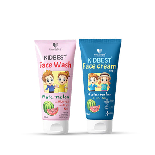 HealthBest Kidbest Facewash (100ml) & Kidbest Face Cream (50ml) for 3-13 Years Kids | Combo Set