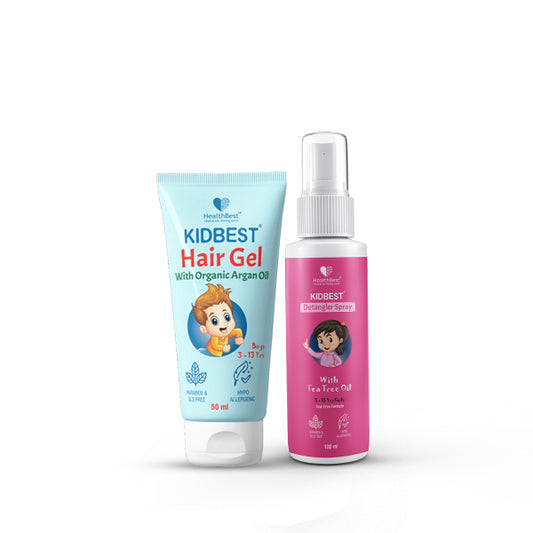 HealthBest Kidbest Hair Gel (50ml) & Kidbest Detangler Spray (100ml) for 3-13 Years Kids | Combo Set