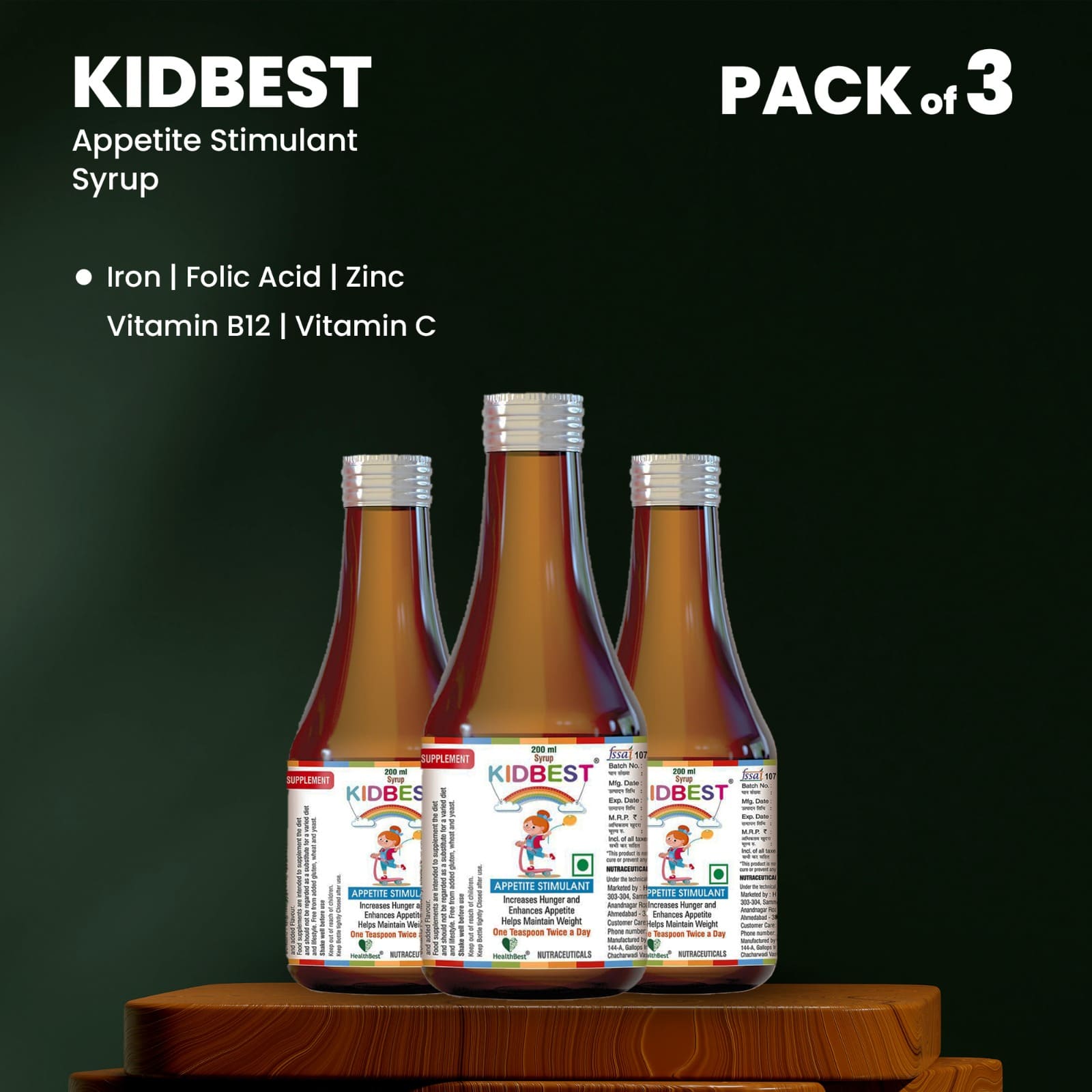 HealthBest Kidbest Appetite Stimulant Syrup Pack of  3