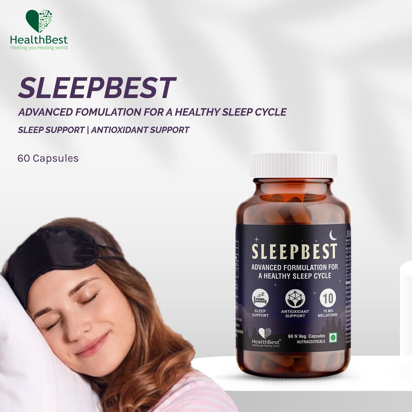 HealthBest Sleepbest Tablets for Healthy Sleep | Melatonin| Antioxidant | 60 Tablets